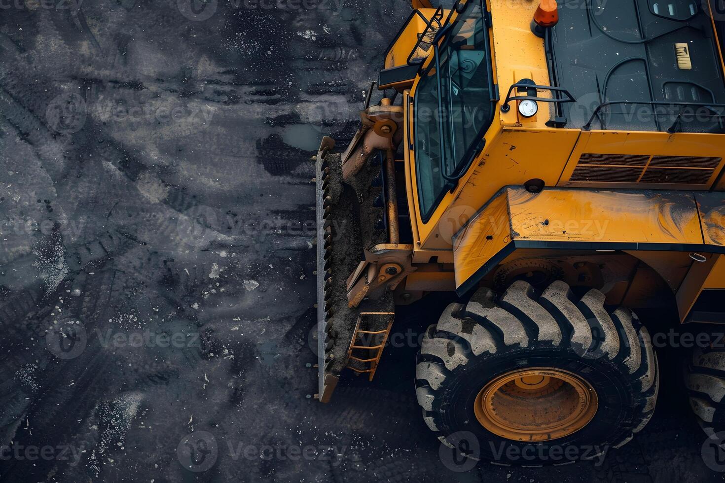 A large bulldozer is parked on a dirt road photo