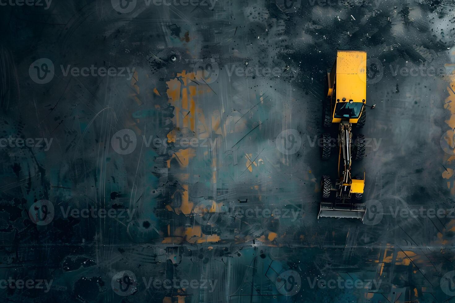 A yellow and black construction machine on a blue wall photo