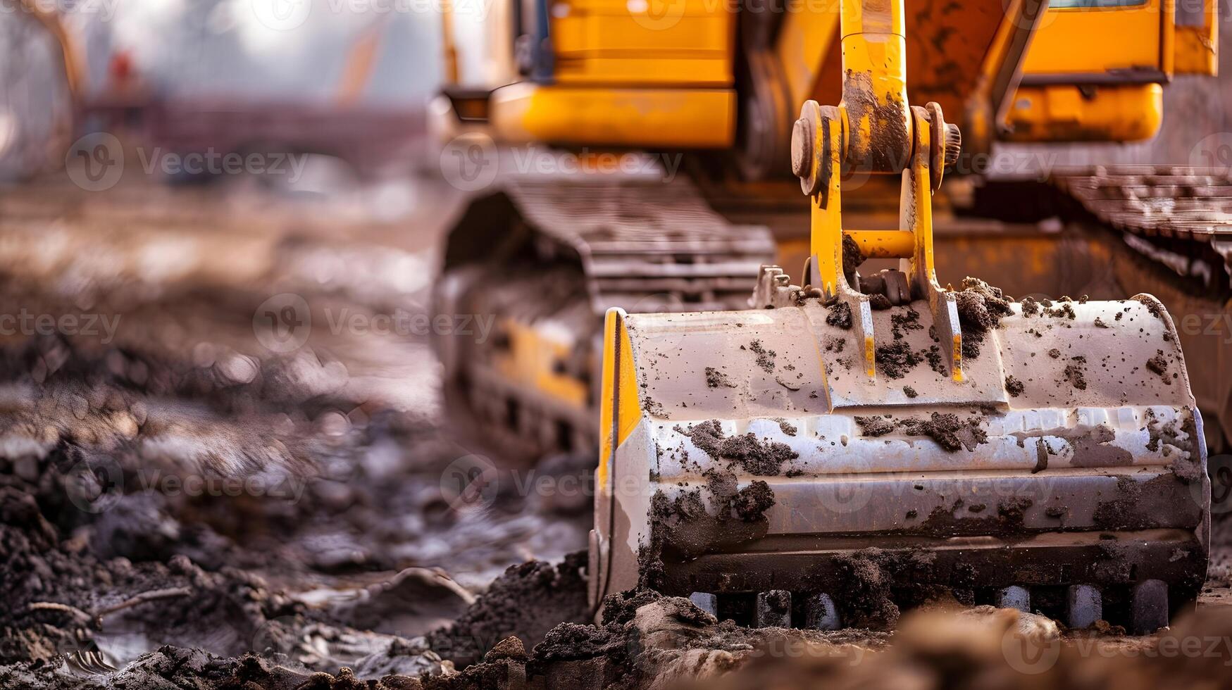 A close up of a large excavator digging in the dirt photo