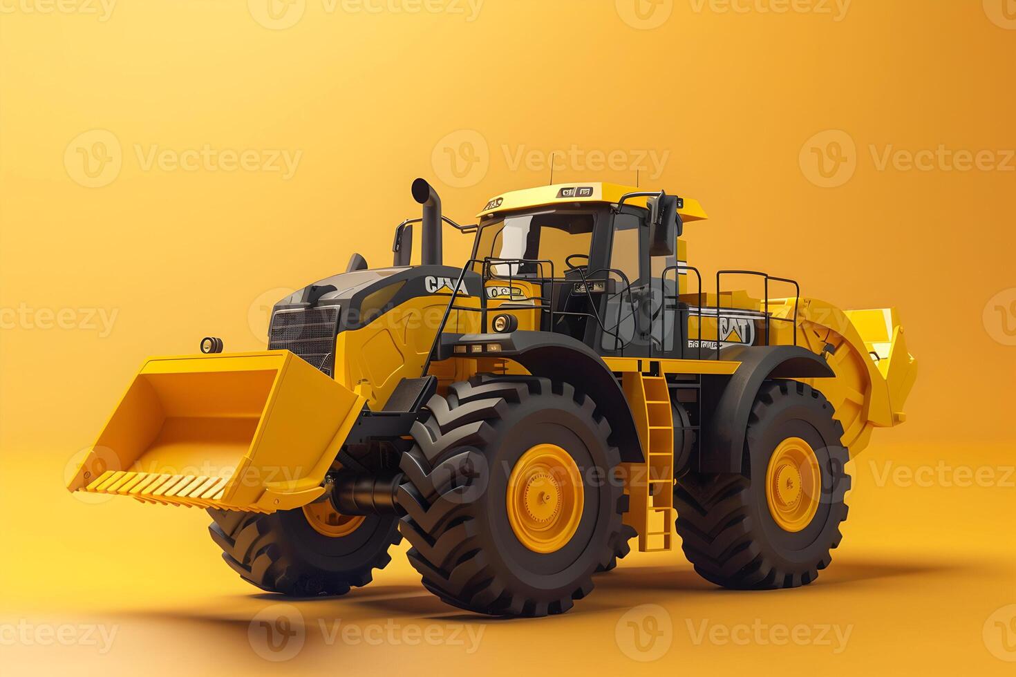 A large yellow construction vehicle on an orange background photo