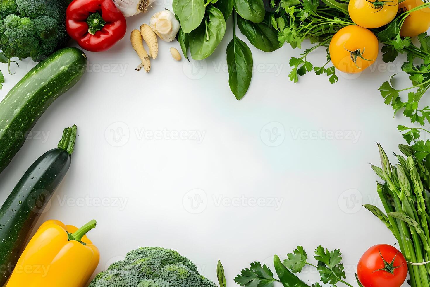 Fresh vegetables and fruits arranged in a circle photo