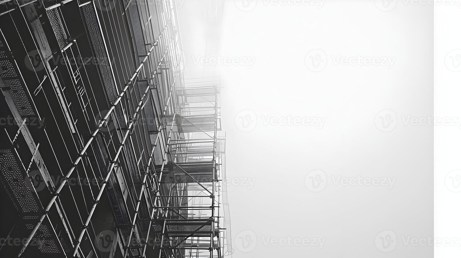 A black and white photo of scaffolding on a building