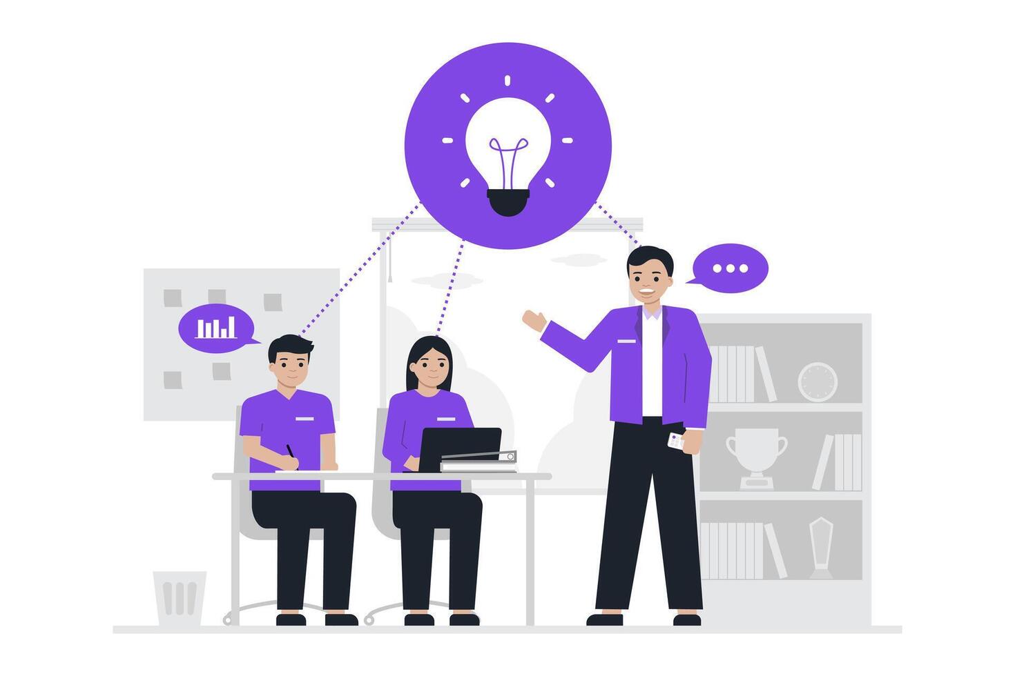 A consultant and analyst collaborate as a professional team in an office setting, focusing on strategic brainstorming and innovative idea generation. vector