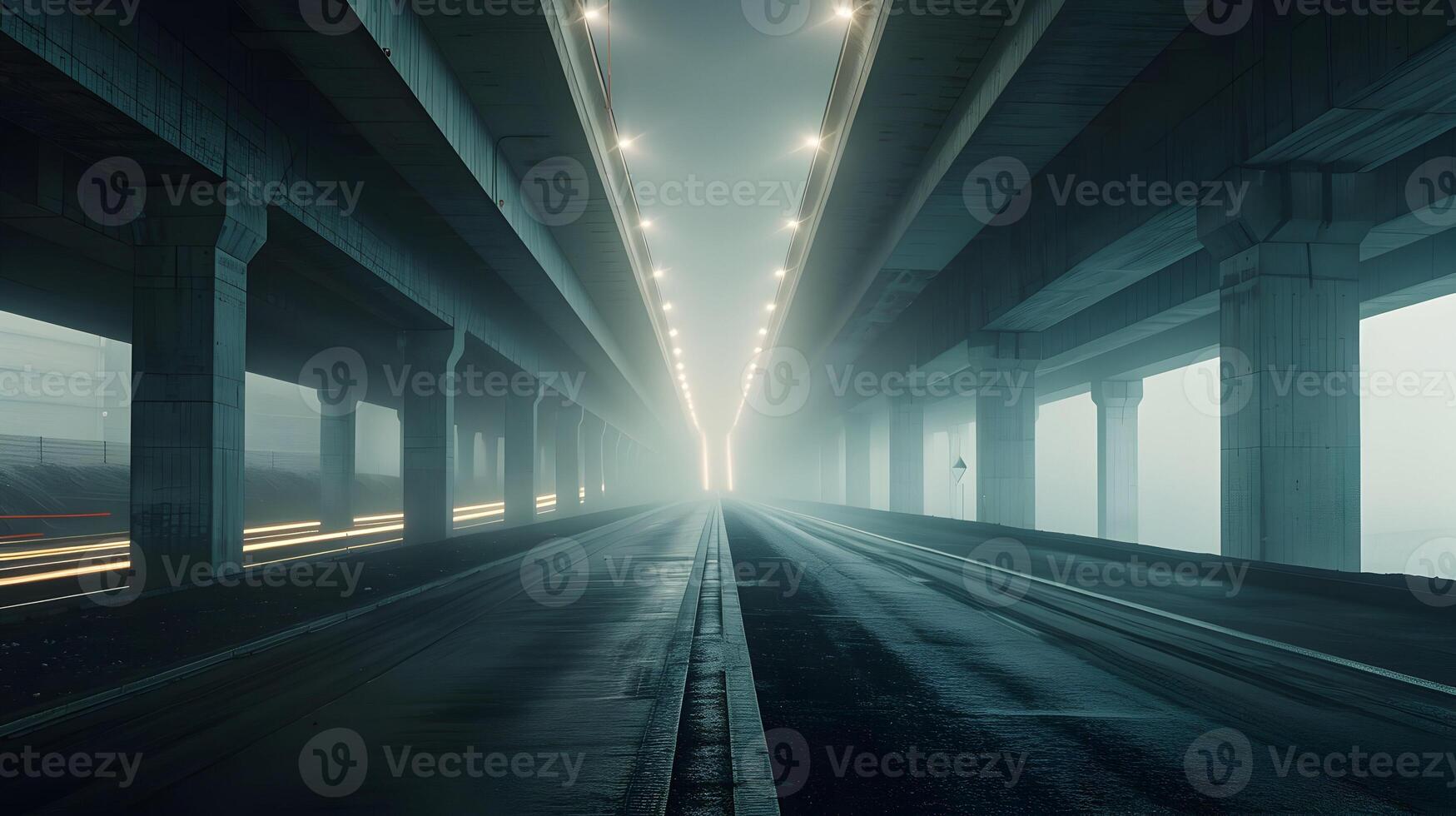 A long highway with lights on it photo