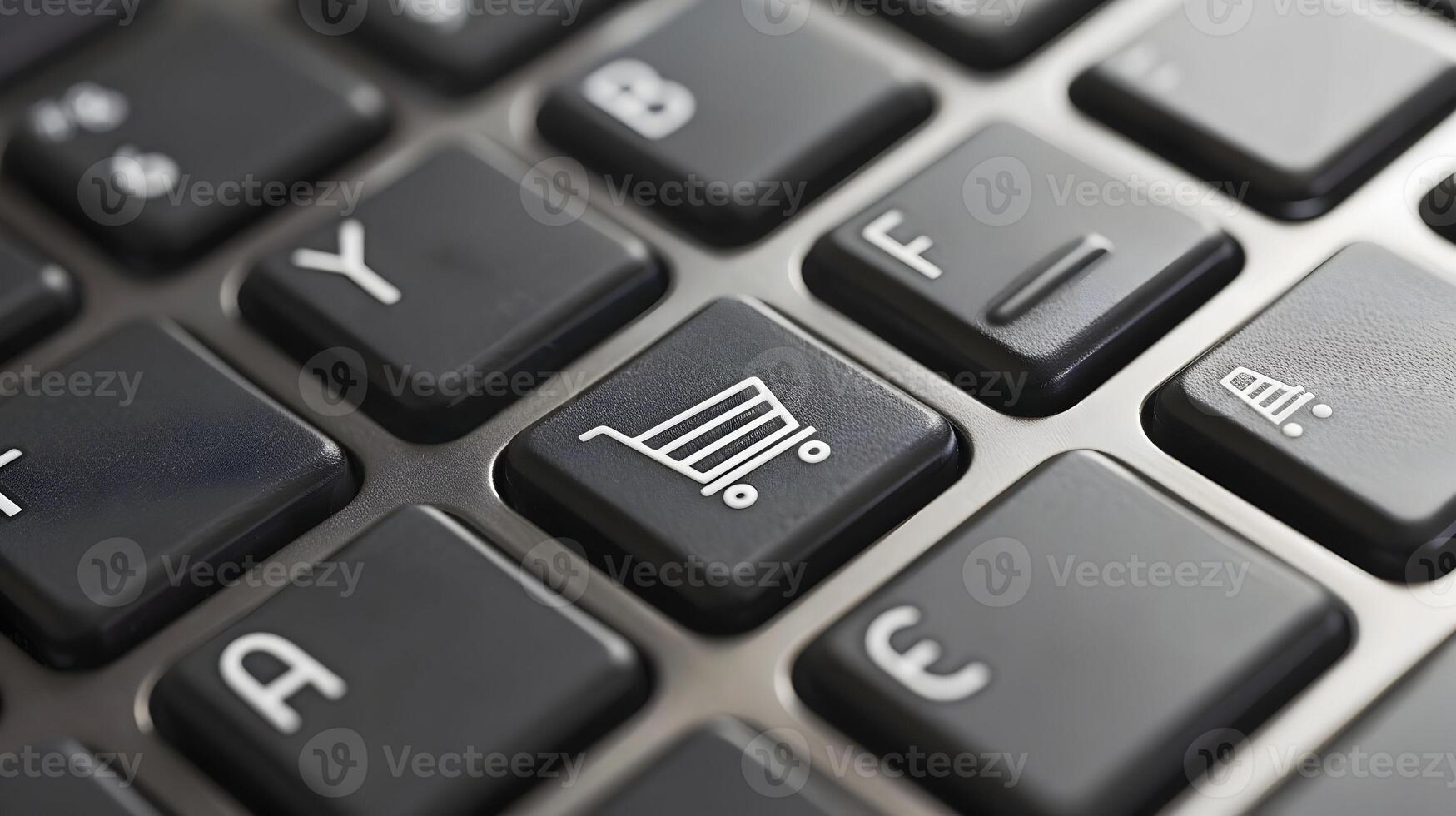 A close up of a keyboard with a shopping cart icon photo