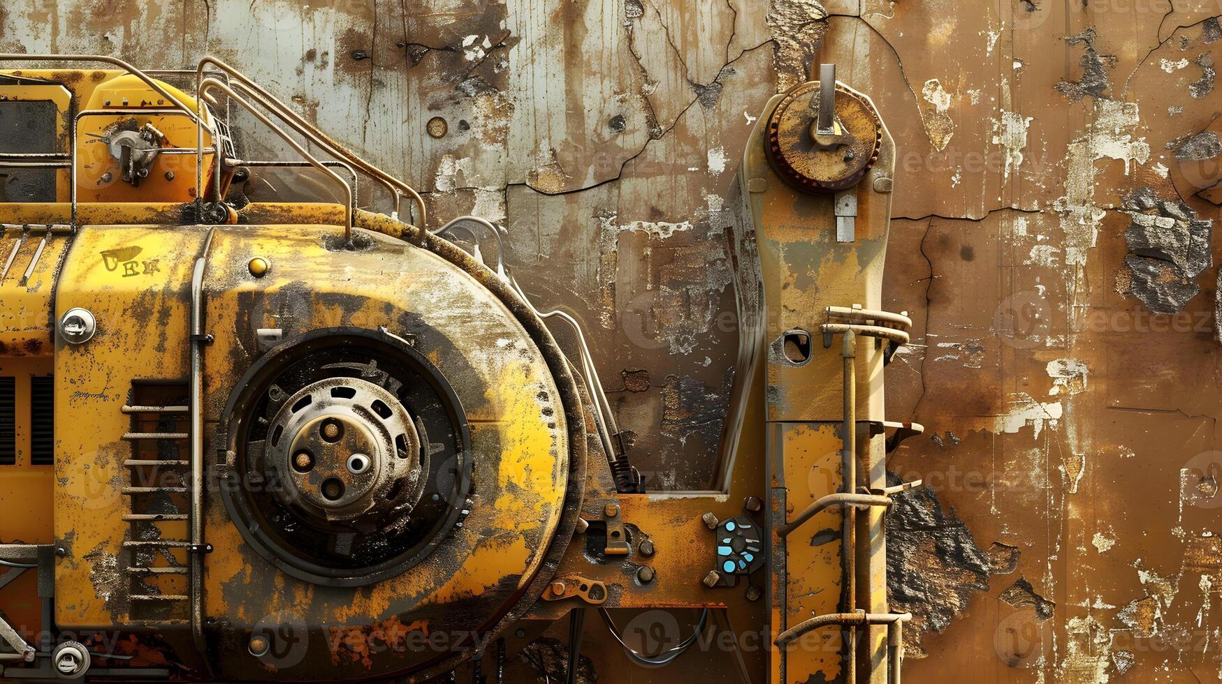 A rusty old machine is sitting on a wall photo