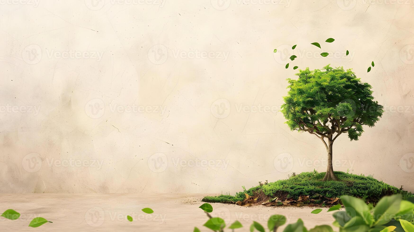 A tree is sitting on top of a small island photo