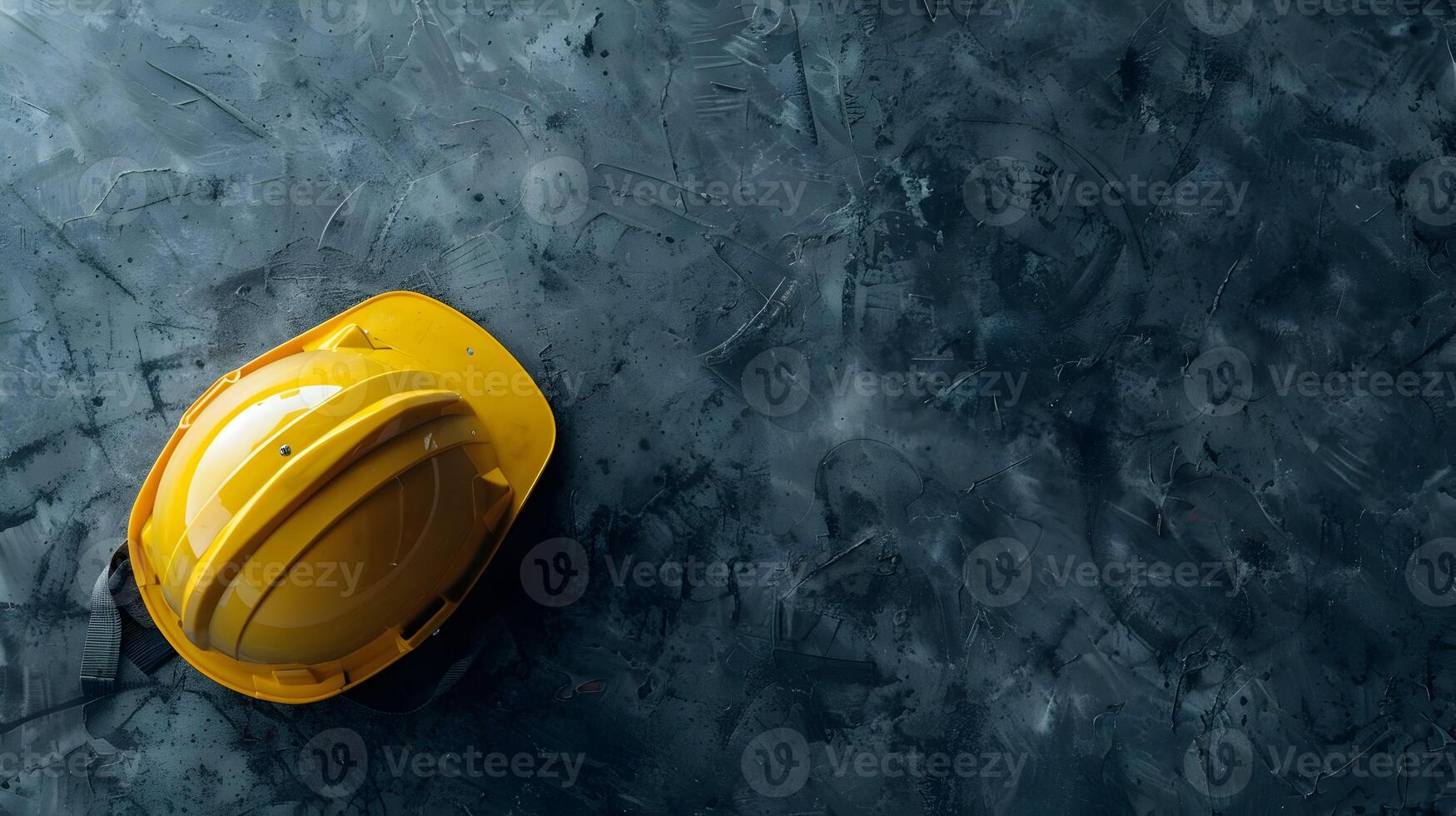 A yellow hard hat on a concrete floor photo