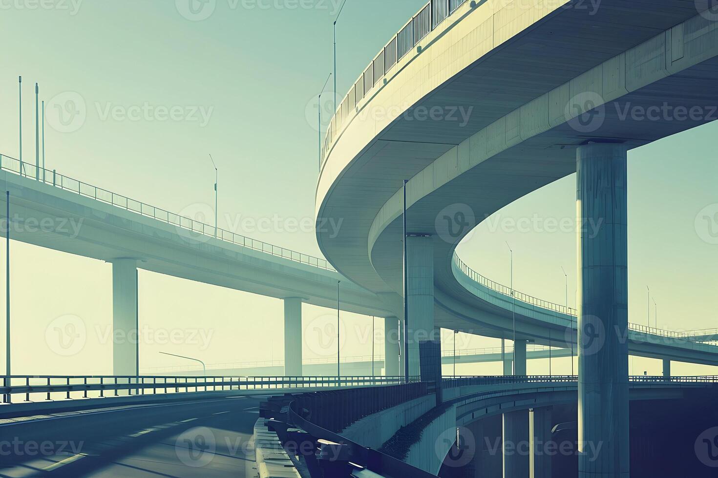 A highway bridge with a car driving on it photo