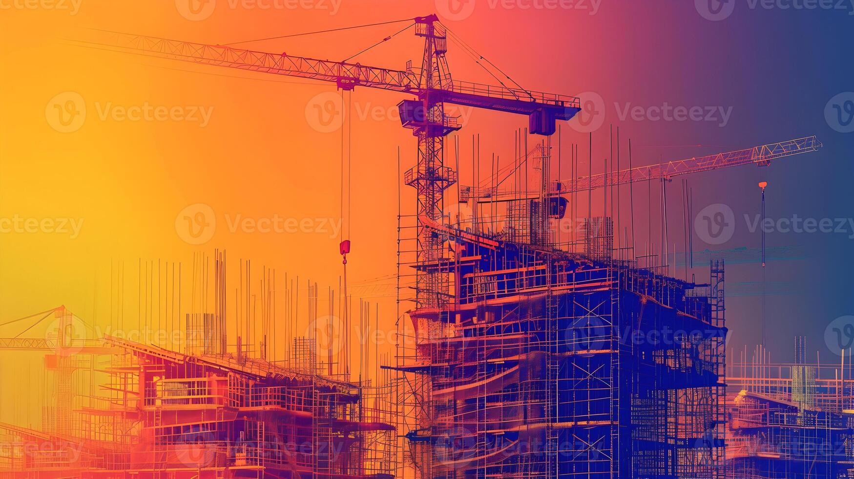 Construction crane on construction site with building in background photo