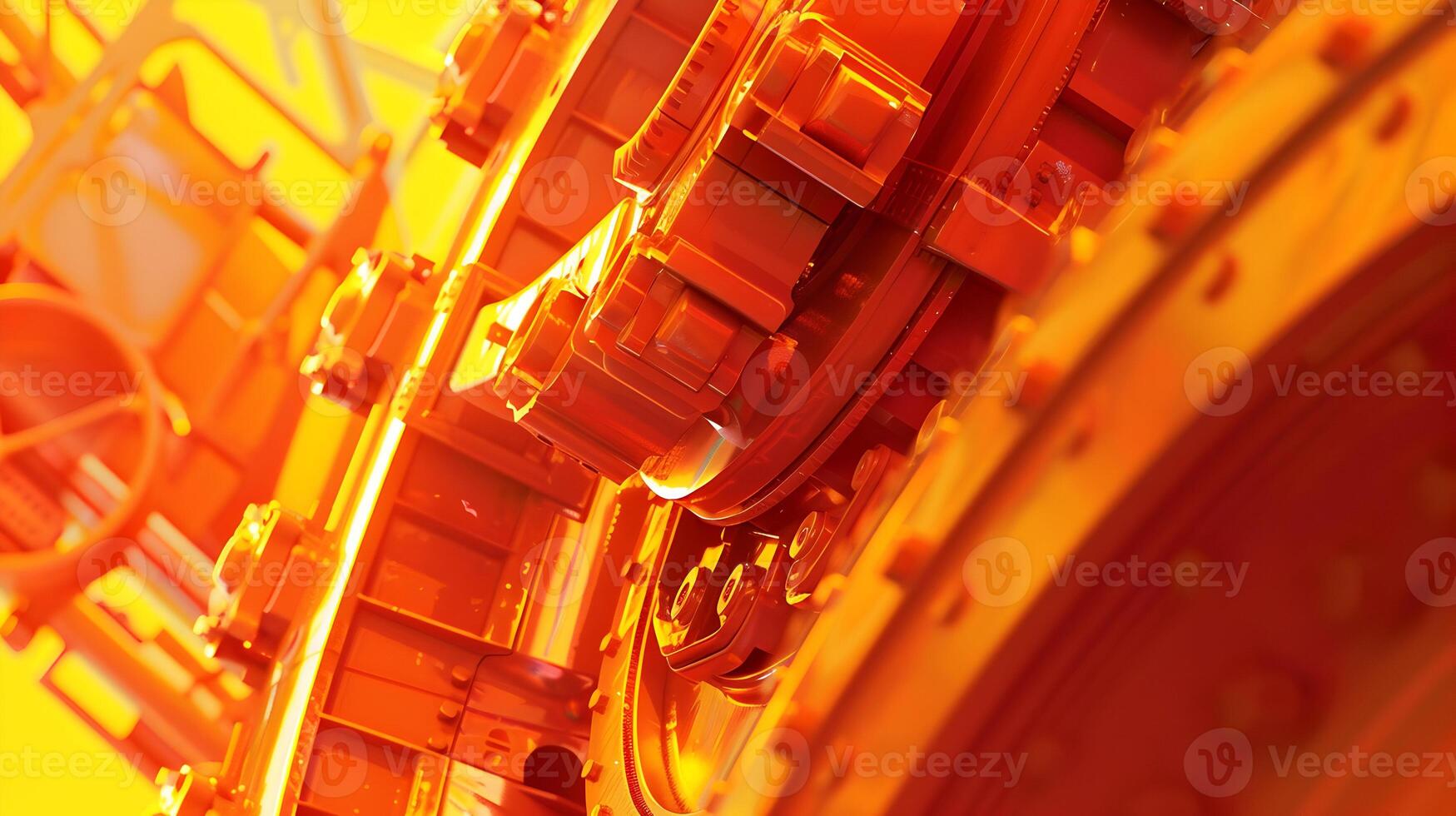 A close up of a large orange machine photo