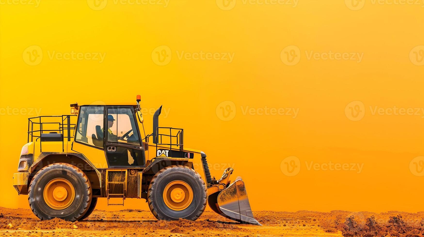 A yellow bulldozer on a dirt field photo