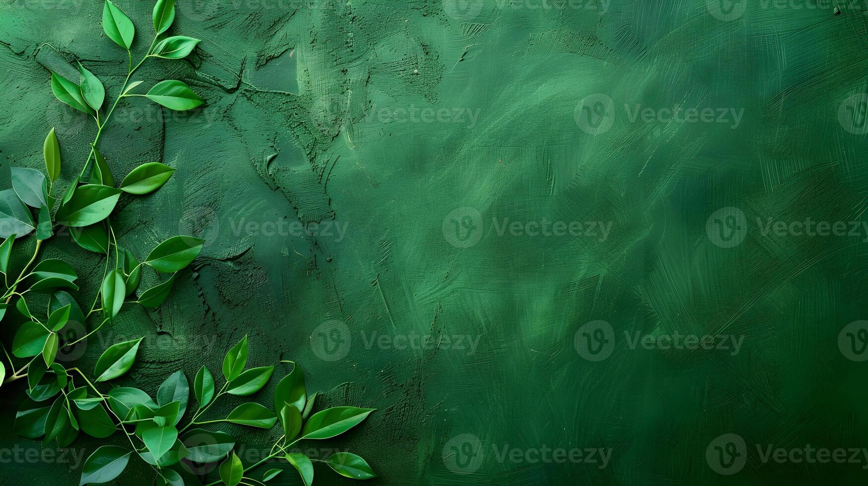Green wall with green leaves and green paint photo