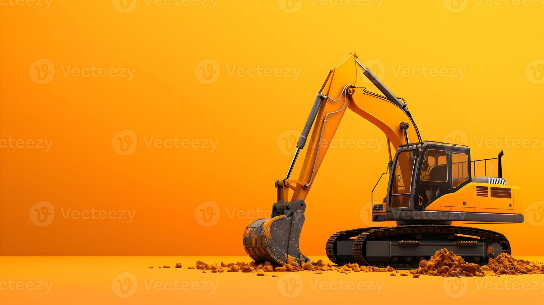 Excavator digging in the sand on an orange background photo