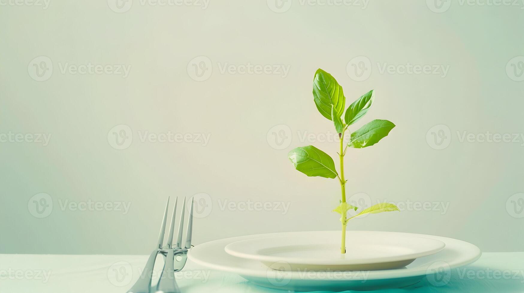 A plant growing on a plate with fork and knife photo