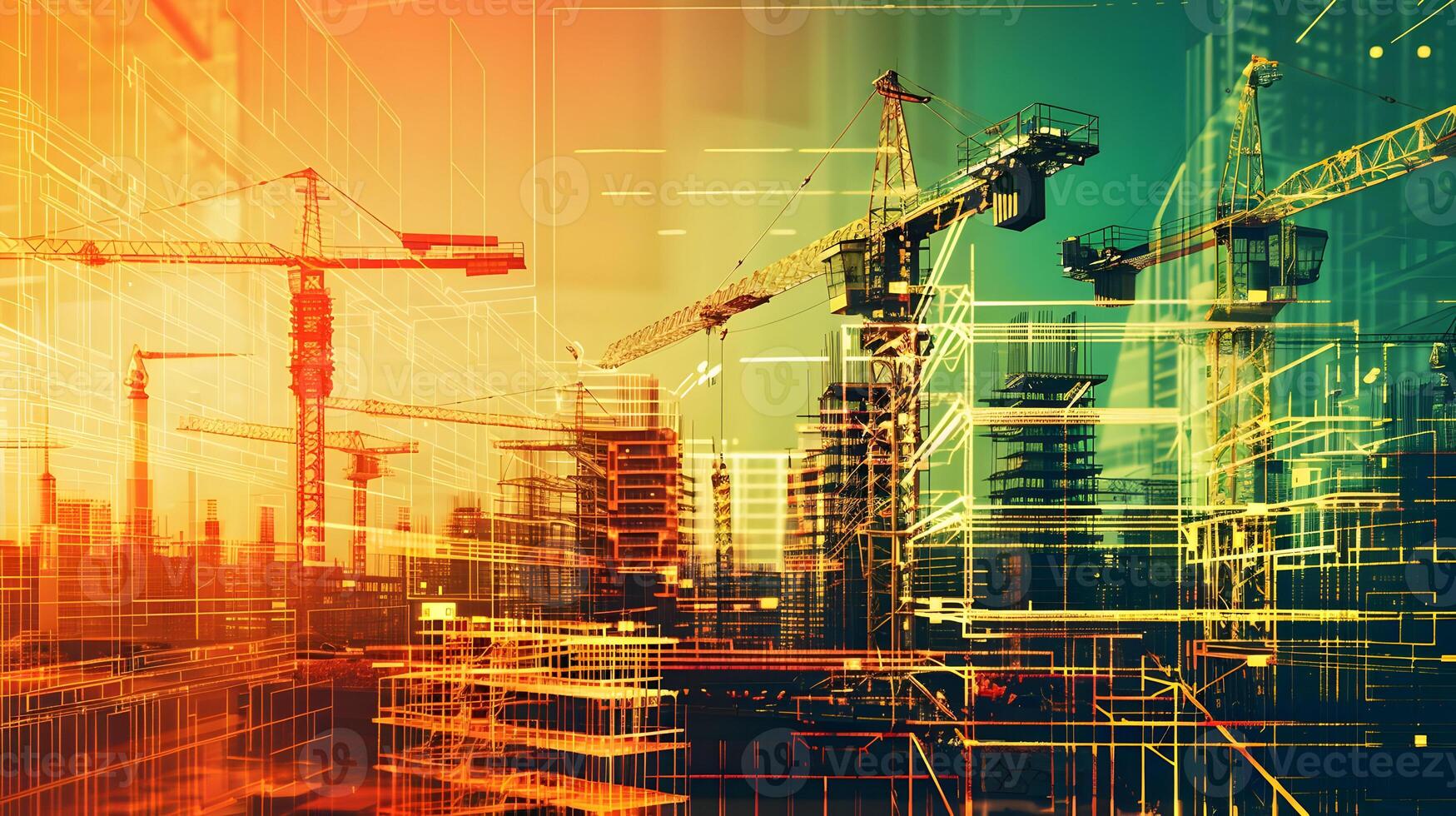 Construction crane and building in the city photo
