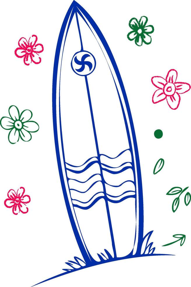 hand drawn illustration of a surfboard, Mediterranean summer vacation illustration vector