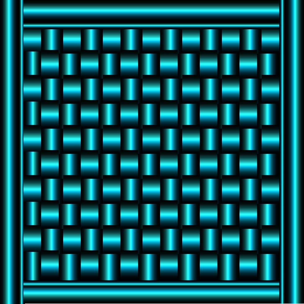 Woven seamless pattern of turquoise and black stripes creating a grid like texture. vector
