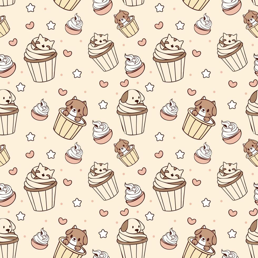 cat kawaii and cupcake vector