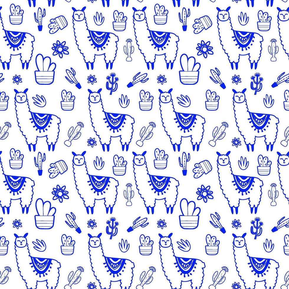 fluffy alpaca seamless boho pattern vector