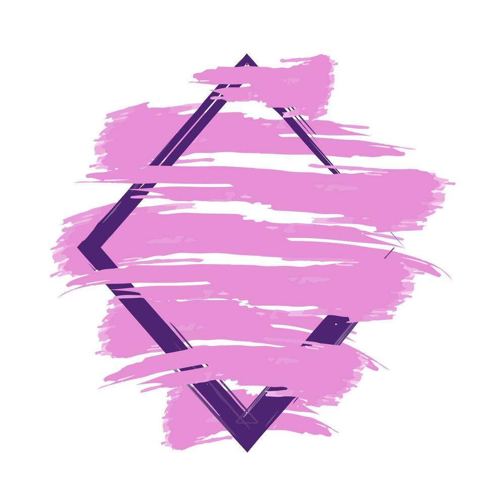 abstract background with pink brush strokes and purple geometric diamond frame. vector