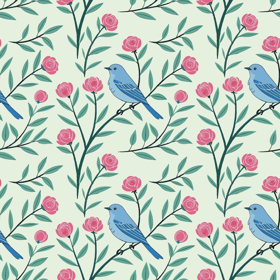 floral boho blue bird vector