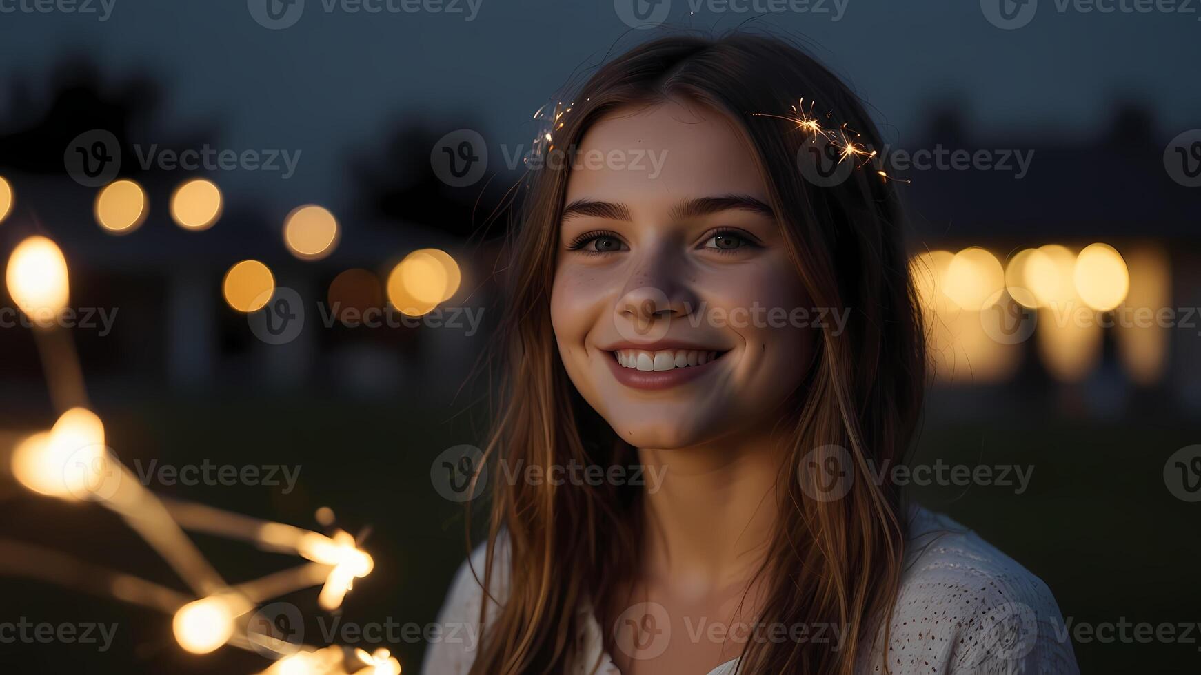 A girl with sparklers in her hair photo