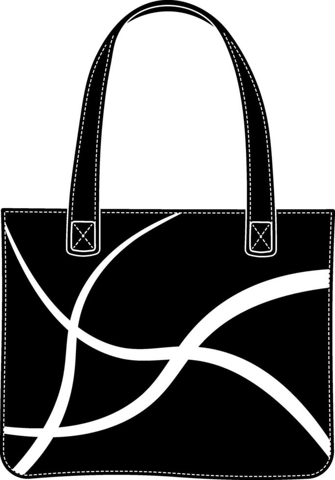Stylish black shopper bag with decorative pattern and handles. Simple and elegant design for fashion, retail or shopping themes. Transparent background. vector