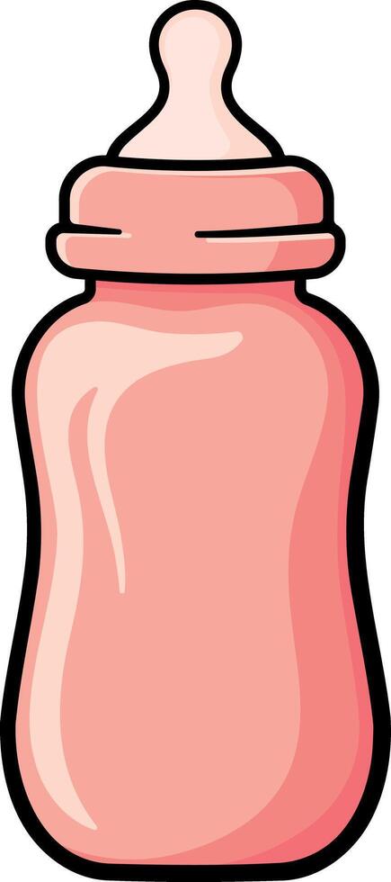 Illustration of pink baby bottle with nipple isolated on transparent background vector