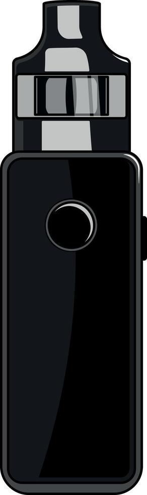 illustration of black vape device or electronic cigarette with button and glossy surface. Isolated on transparent background. vector