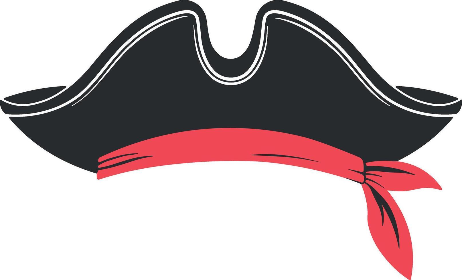 Black pirate hat with a red bandana, isolated on transparent background. Classic pirate headwear vector
