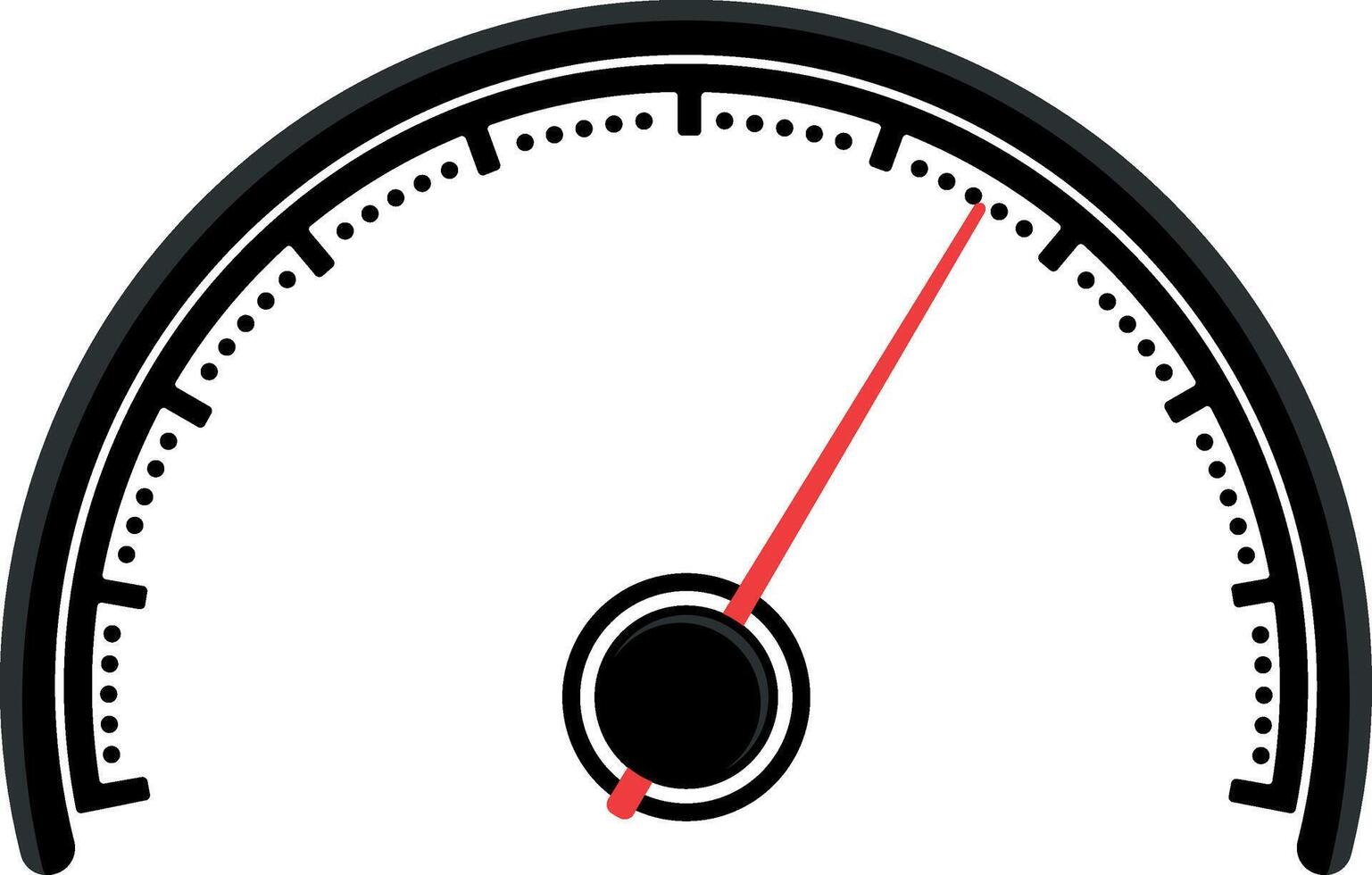 Minimalistic black speedometer with red arrow, simple dashboard gauge icon isolated on transparent background, flat illustration vector
