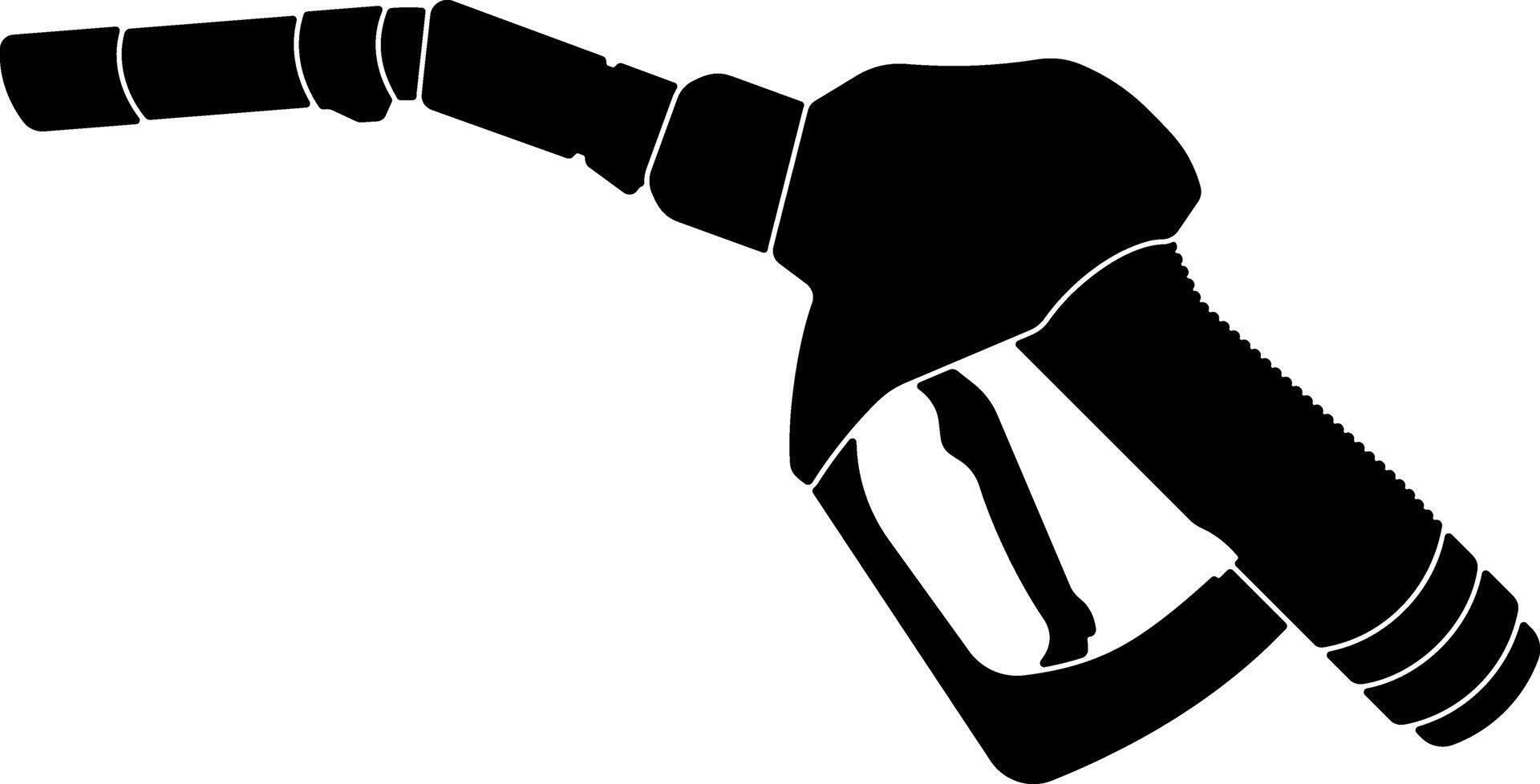 Black gas nozzle icon isolated on white background. Minimalist silhouette of fuel pump handle. Flat monochrome illustration for gas station, fuel industry, and transportation. vector