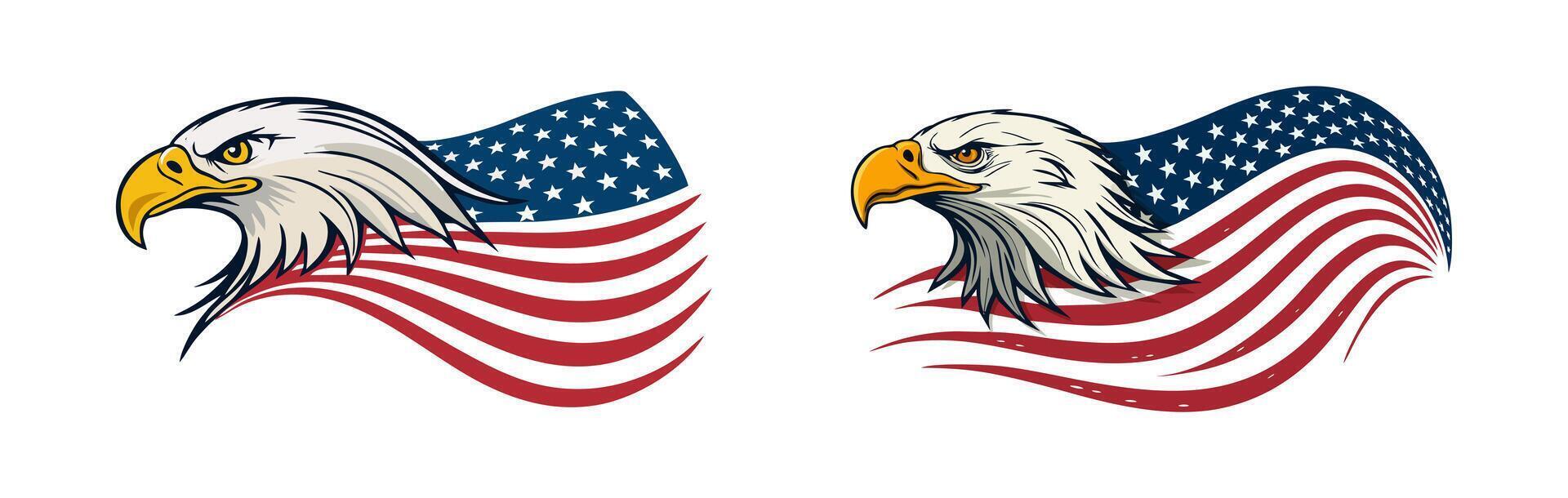 Bald eagles soaring, displaying bold American flag colors, representing national pride and powerful symbolism vector