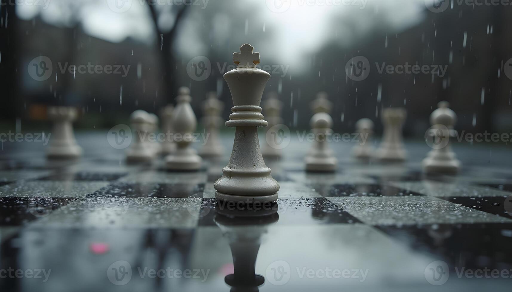 Chess King on Board in the Rain photo