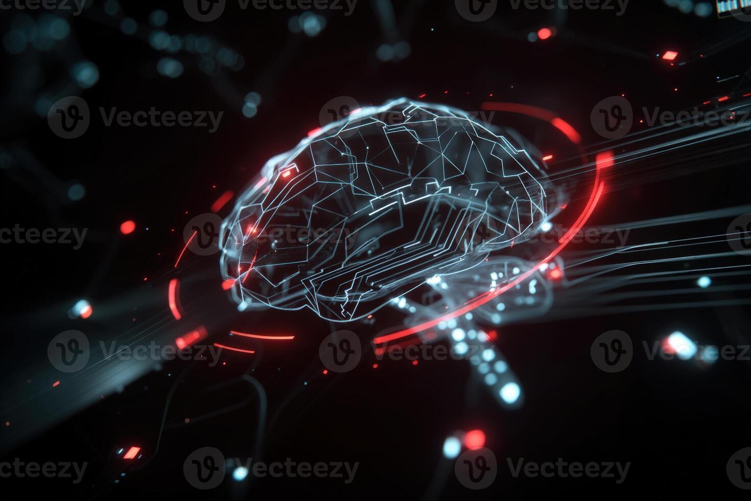 Neural network representation showcasing digital brain with glowing connections photo