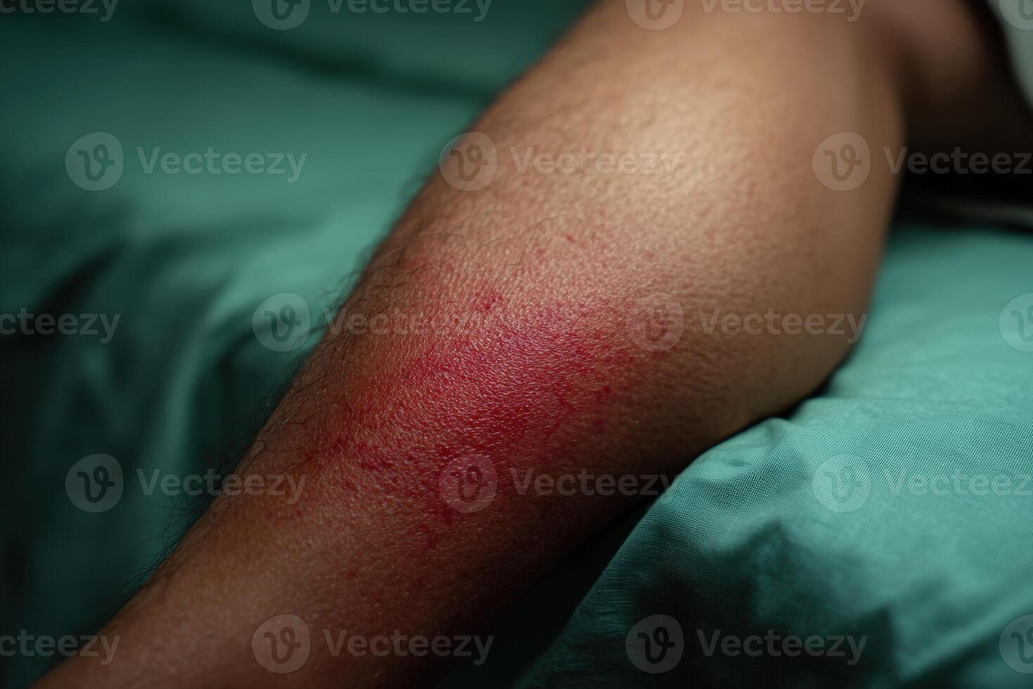 Red marks on the leg after an injury in a medical facility at daytime photo
