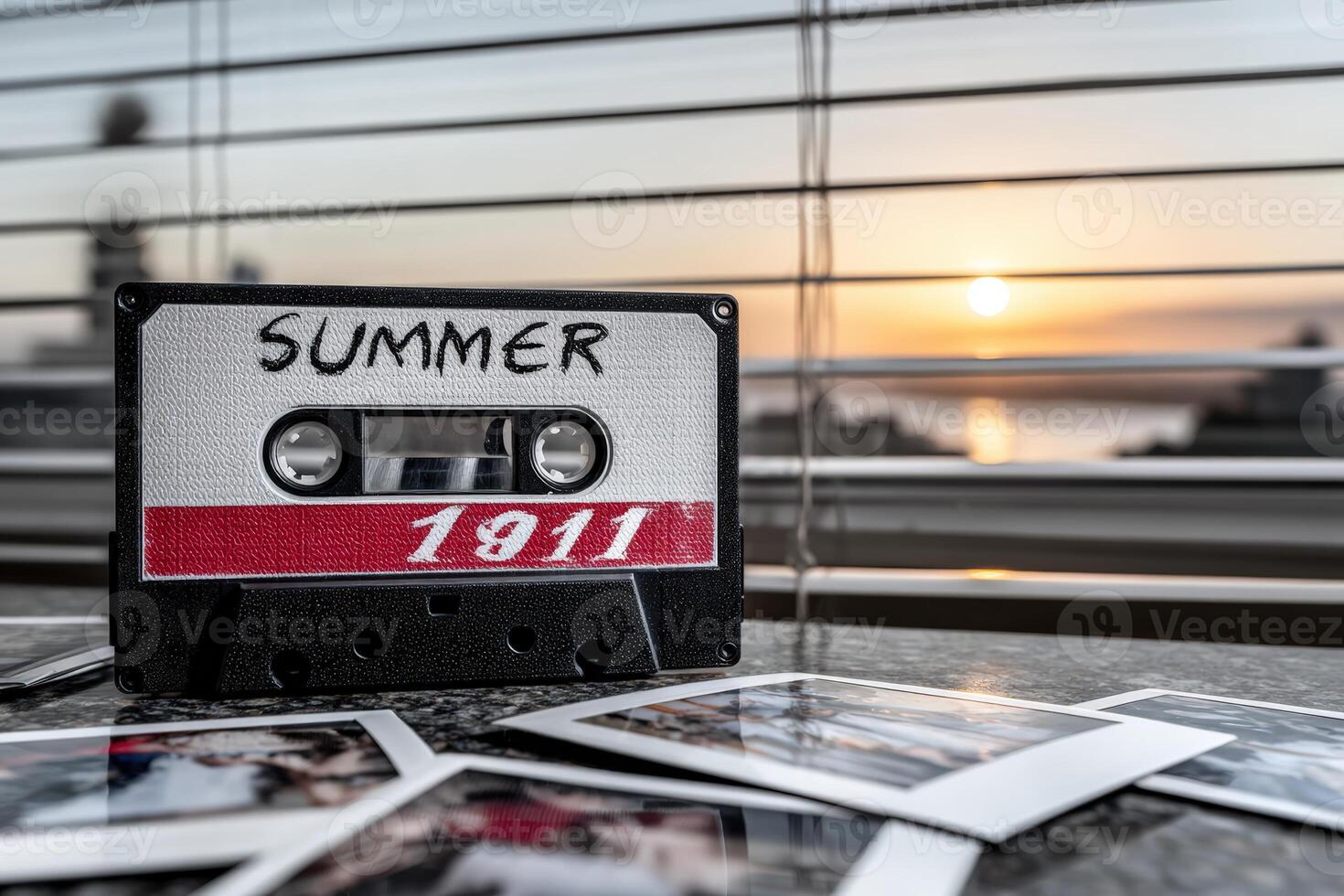 Nostalgic summer memories captured on a cassette and photographs at sunset photo