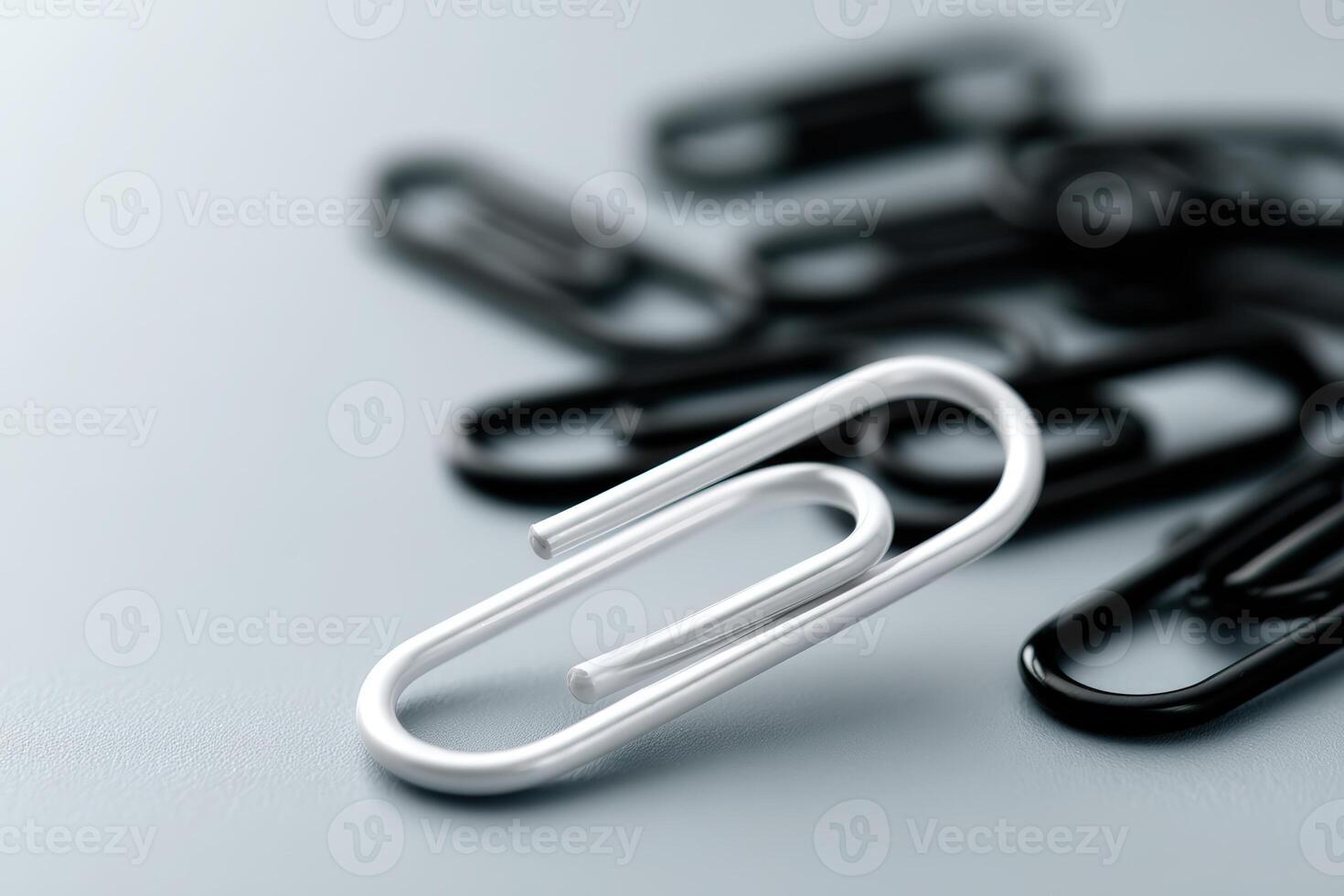Papers organized with silver and black paper clips on a smooth surface in a neat arrangement photo