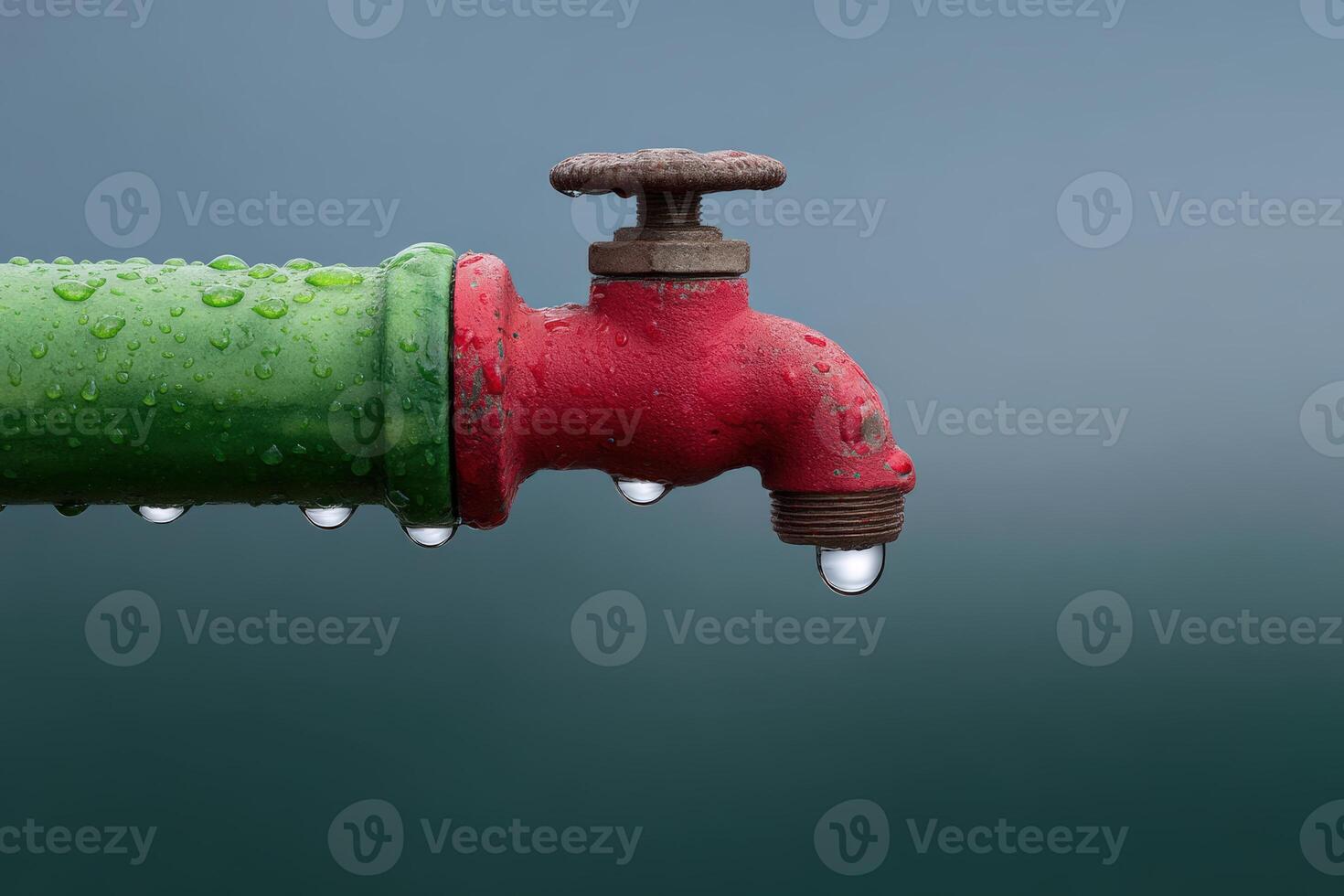 Watermelon with valve installed and dripping liquid on a warm summer day photo