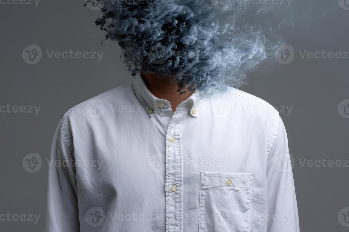 Sleeves transform into smoke creating an ethereal effect on a figure in a white shirt photo