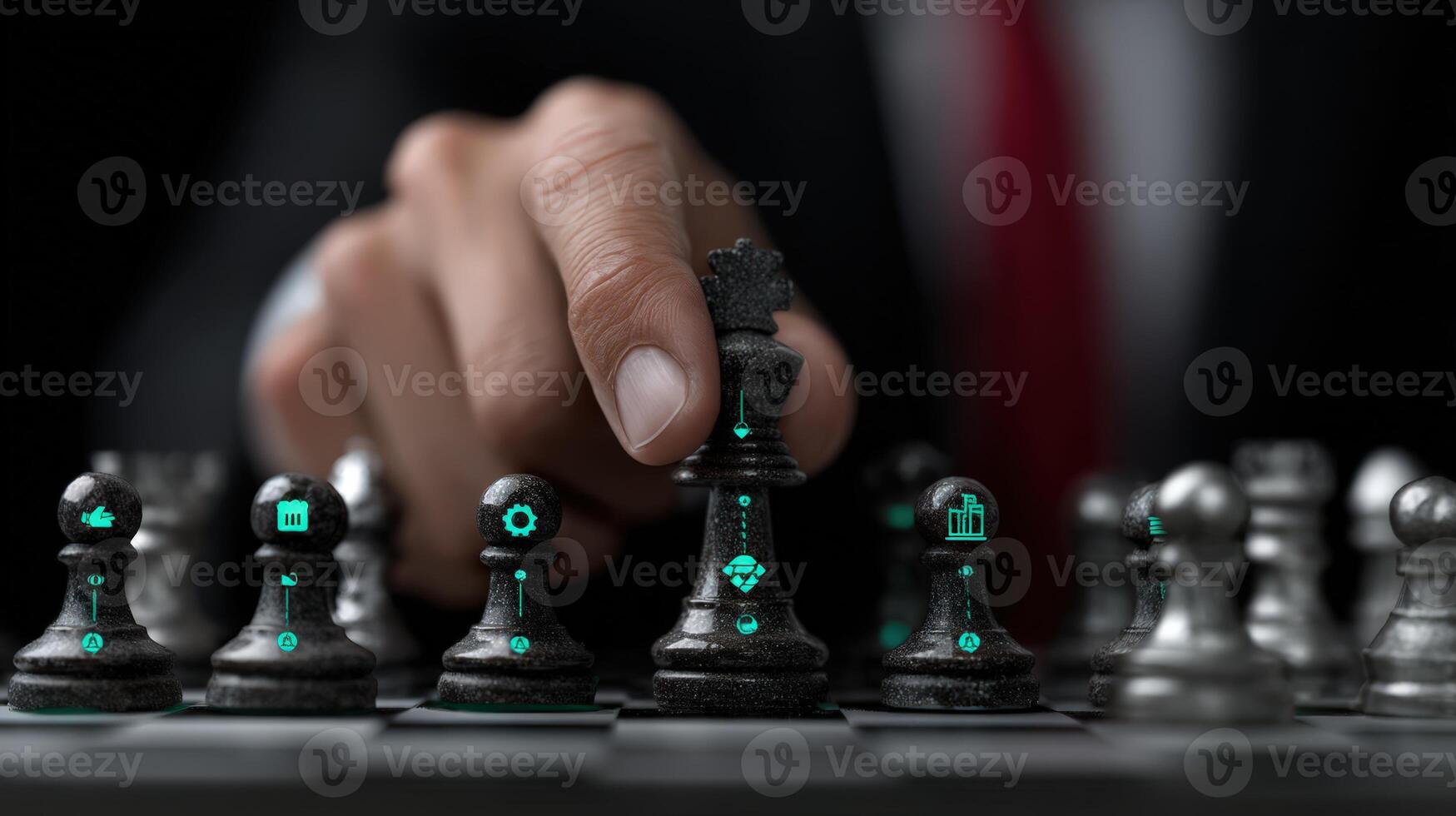Glowing digital chessboard enhances strategy during competitive match in urban setting photo