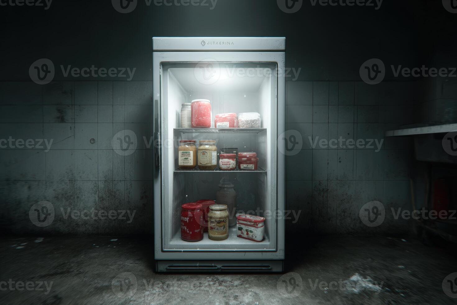 Fridge open at midnight reveals hidden late-night snacks and food choices photo