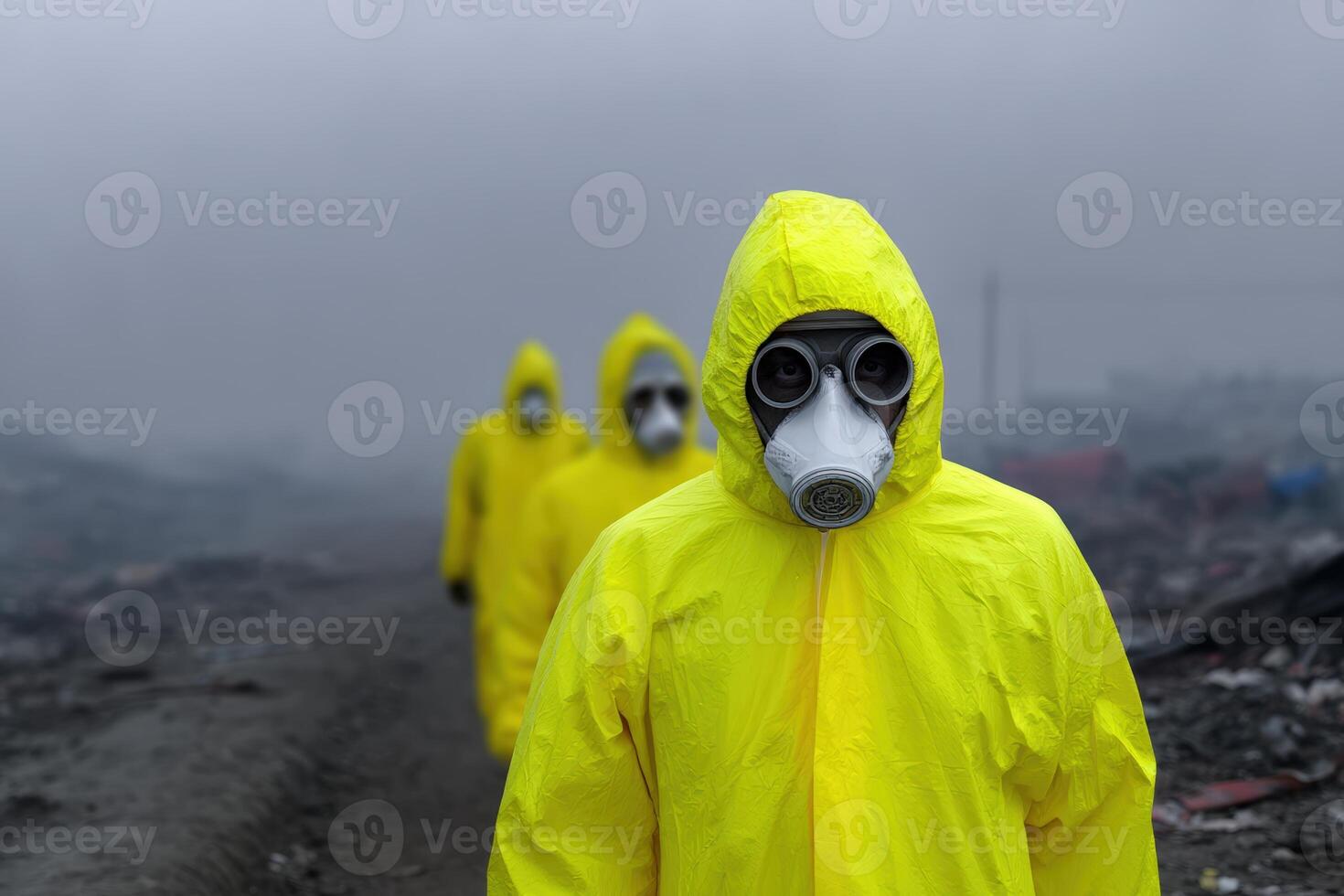Environmental researchers assess the impact of acid rain on corroded metal surfaces photo