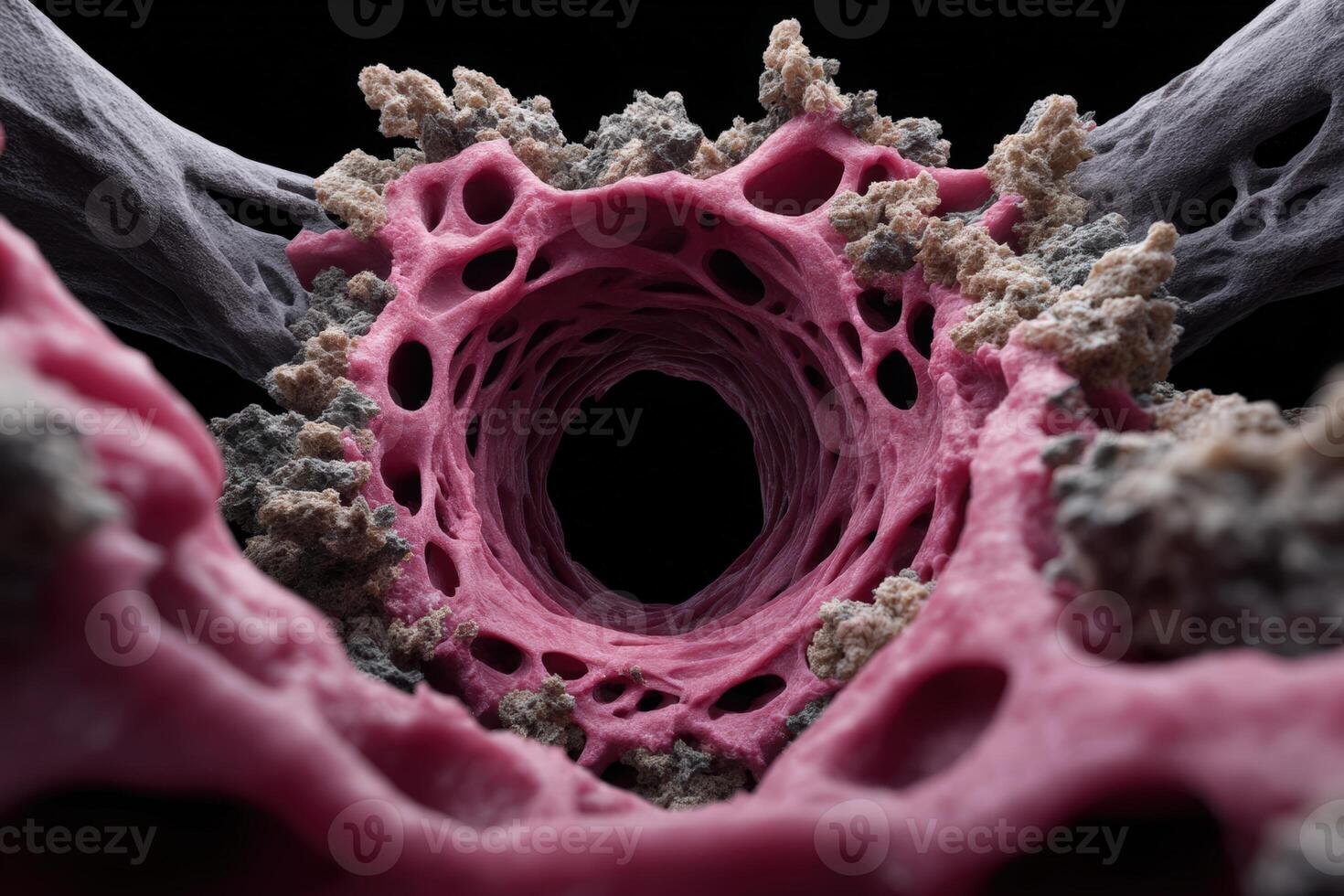 Detailed lung cross-section displaying accumulated matter within the respiratory system photo