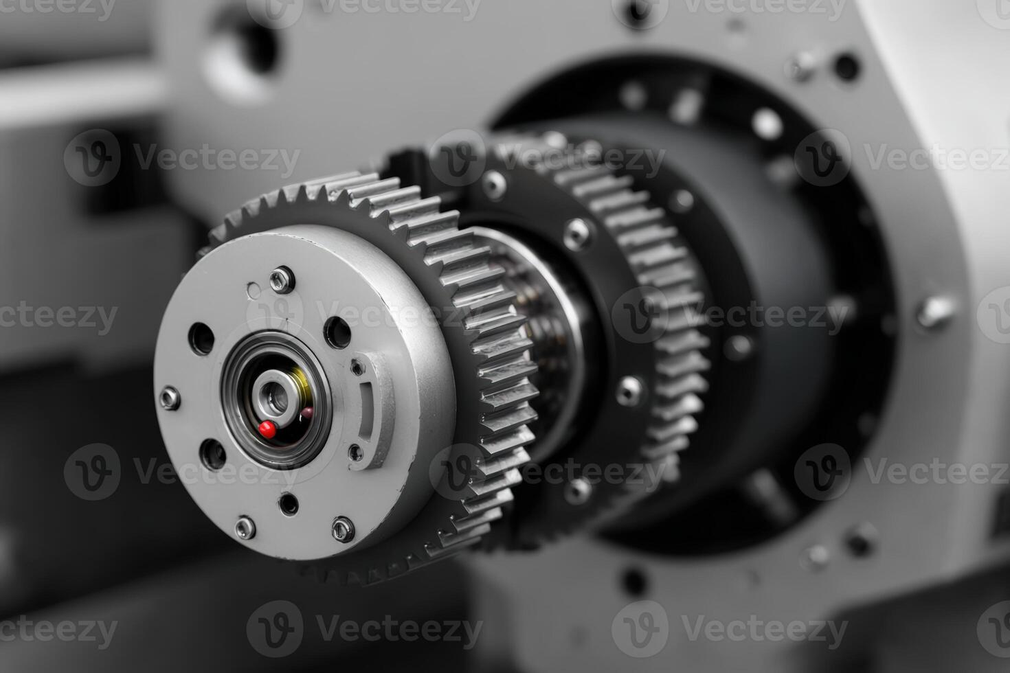 Visible gears of a recycling machine highlight intricate mechanics and functionality photo