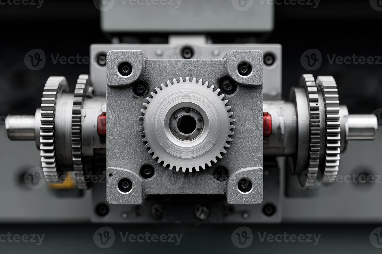 Gears of a recycling machine showcase intricate mechanics in a modern design at a public location photo