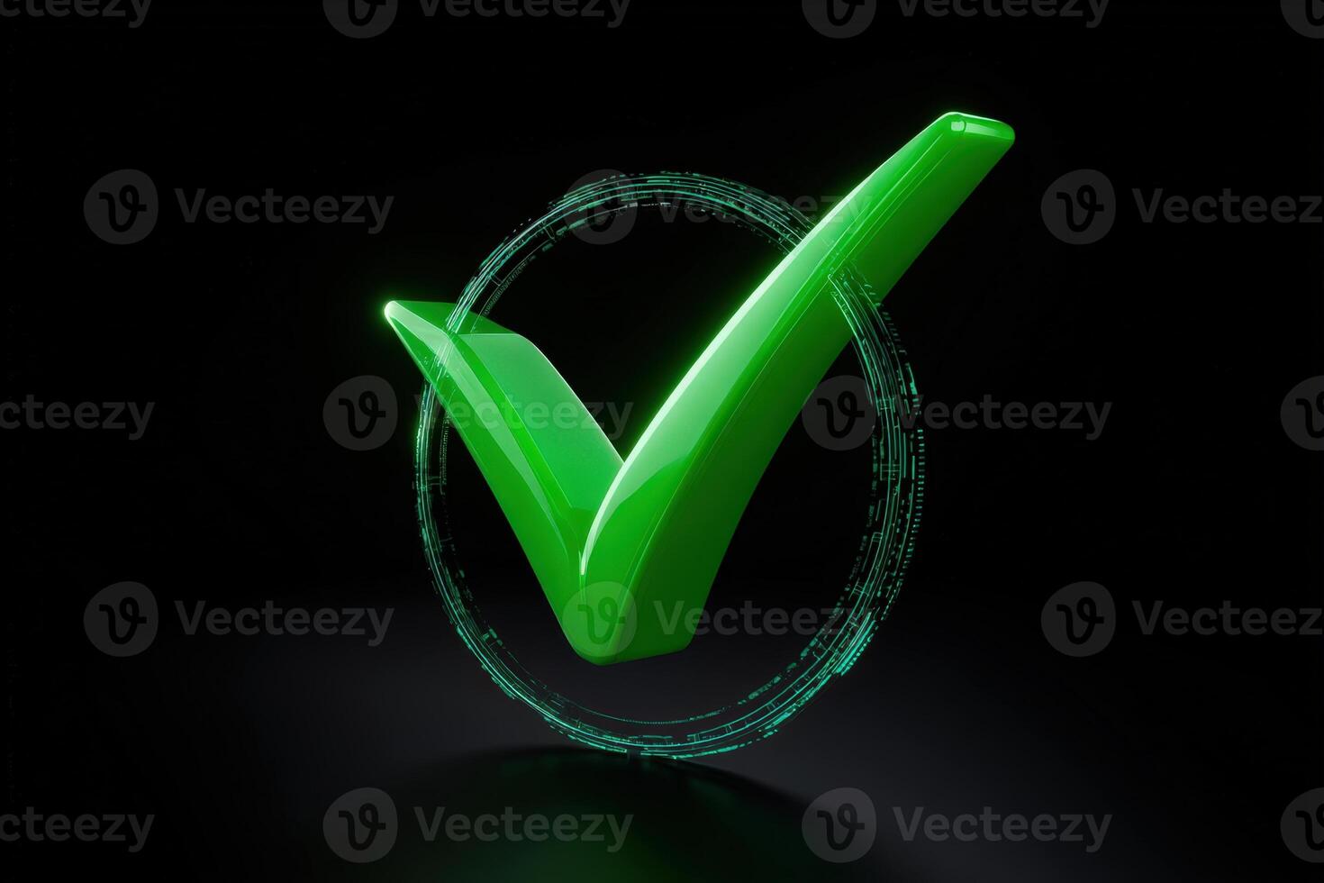Glowing digital checkmark symbolizing approval in a futuristic design photo