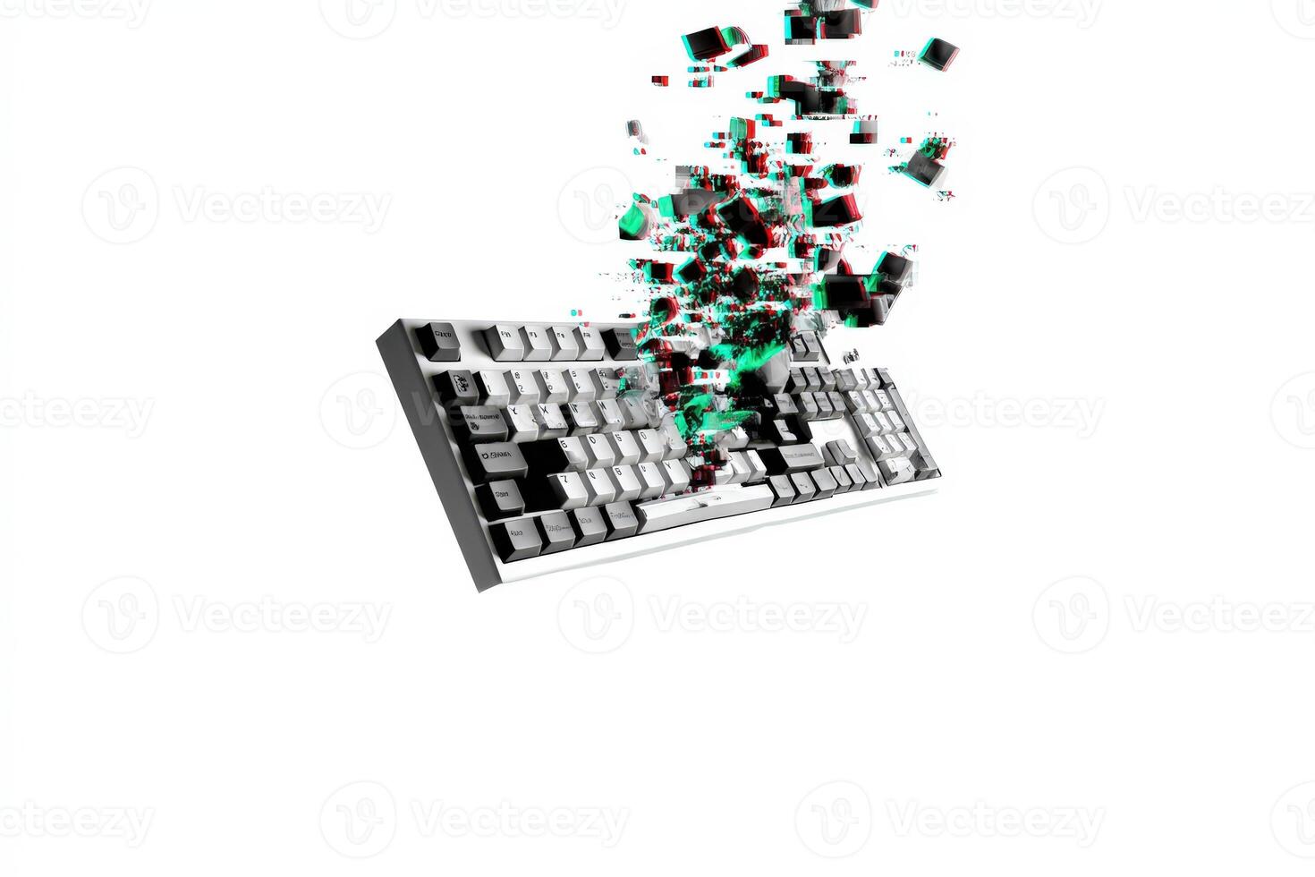 Floating keyboard keys create a dynamic visual of technology in mid-air photo