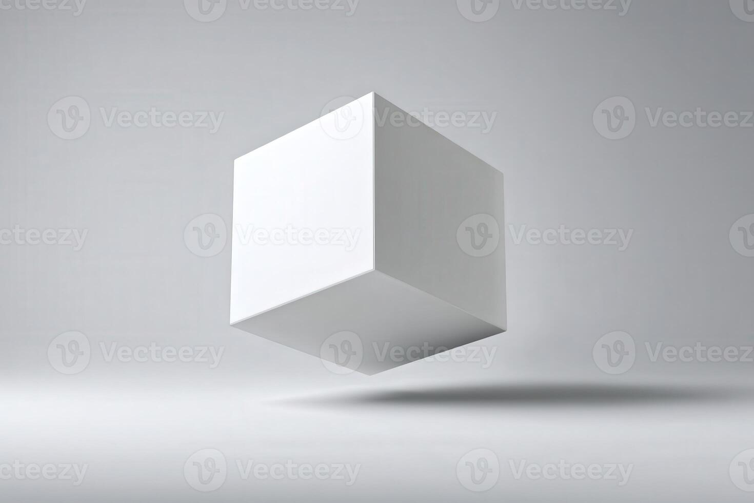 Cube with inverted corners and broken edges appears to float in a minimalistic space photo